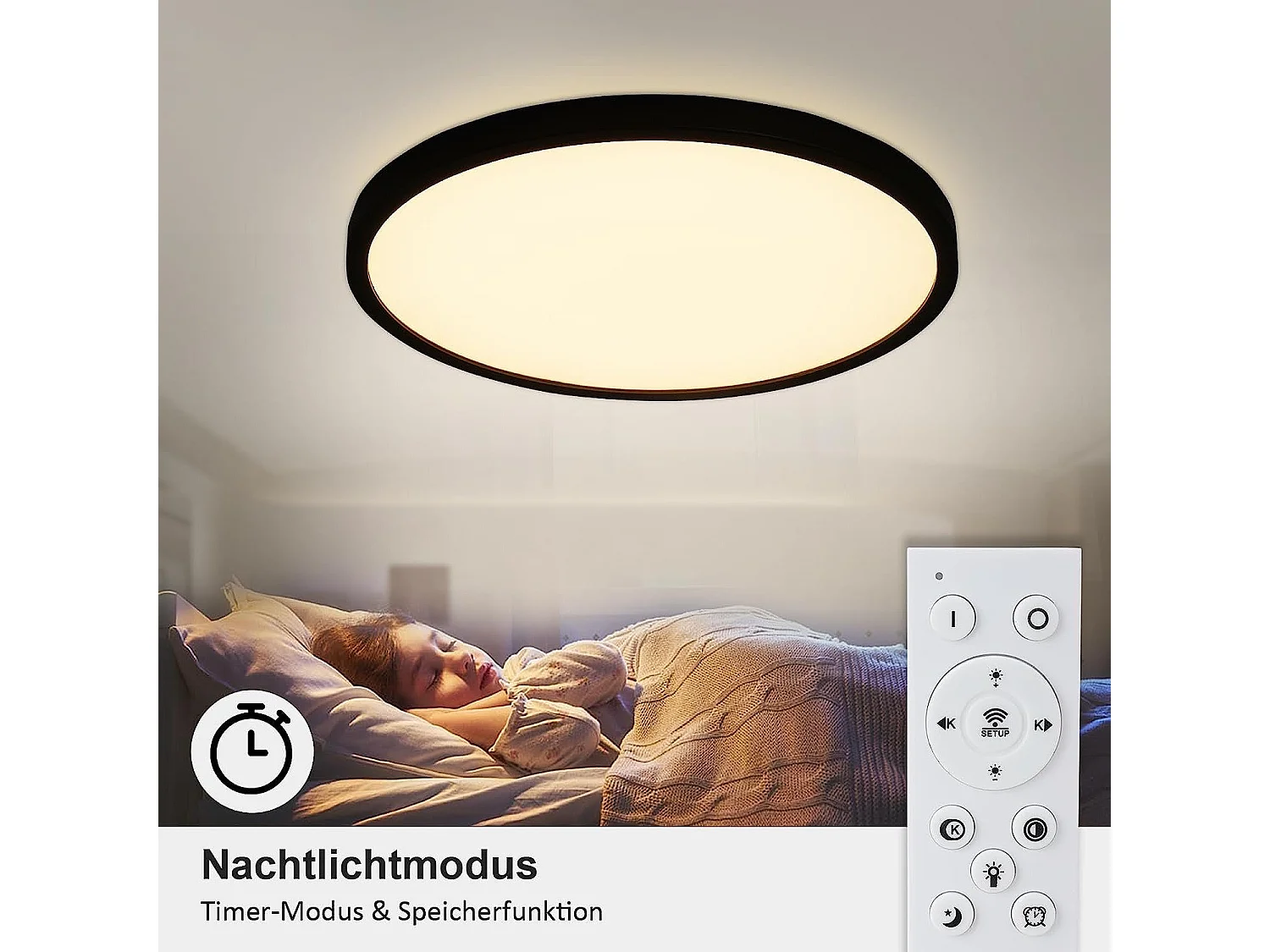 NETTLIFE Plafonnier LED Dimmable 30cm Lampe de Salle de Bain 20W Plat Noir Salle de Bain Ronde avec Télécommande IP44 Étanche pour Chambre Salle