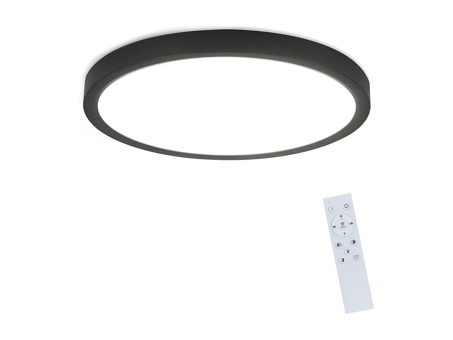 NETTLIFE Plafonnier LED Dimmable 30cm Lampe de Salle de Bain 20W Plat Noir Salle de Bain Ronde avec Télécommande IP44 Étanche pour Chambre Salle