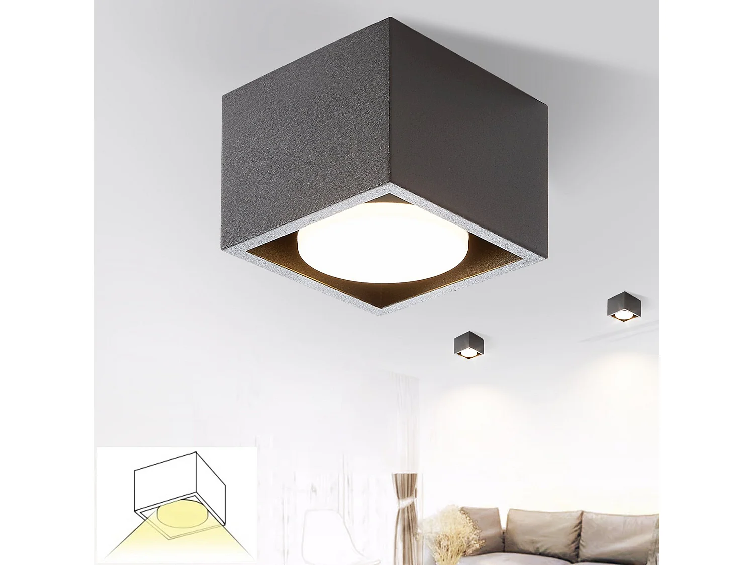 NETTLIFE Spot LED Plafonniers Noir GX53 MAX.5W Spot Carré Pivotant pour Cuisine Salon Salle à Manger Couloir