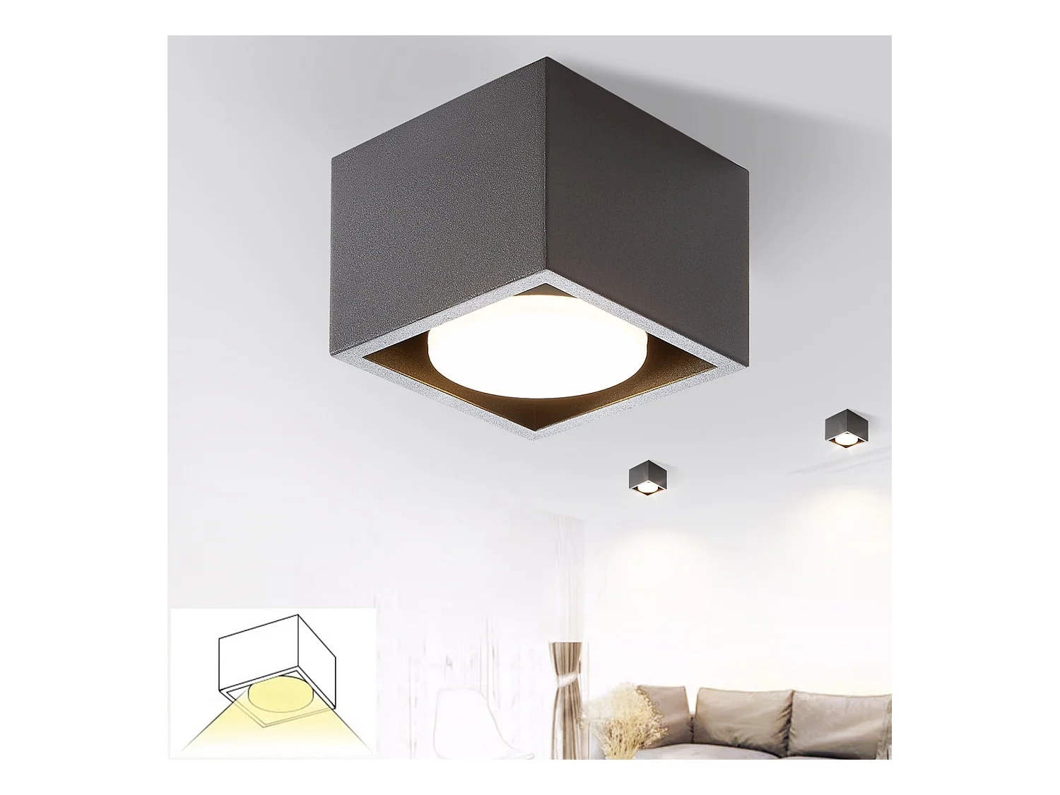 NETTLIFE Spot LED Plafonniers Noir GX53 MAX.5W Spot Carré Pivotant pour Cuisine Salon Salle à Manger Couloir