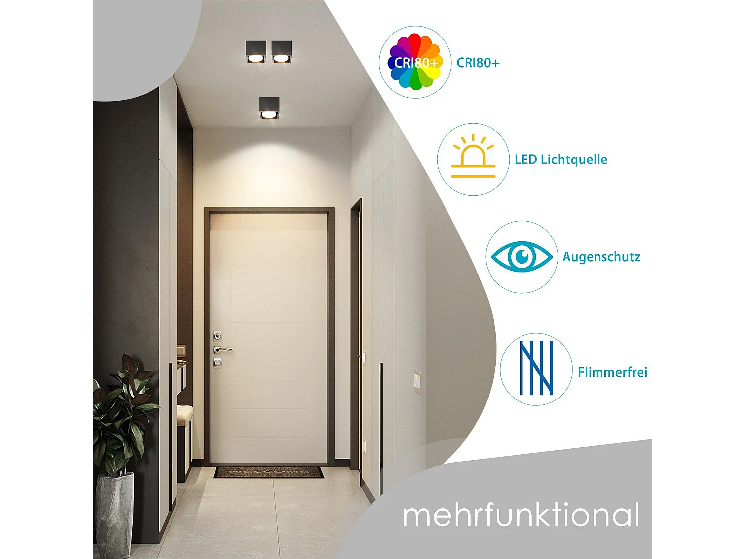 NETTLIFE LED Strahler Deckenleuchten Schwarz GX53 MAX.5W Eckig Schwenkbar Strahler für Küche Wohnzimmer Esszimmer Flur