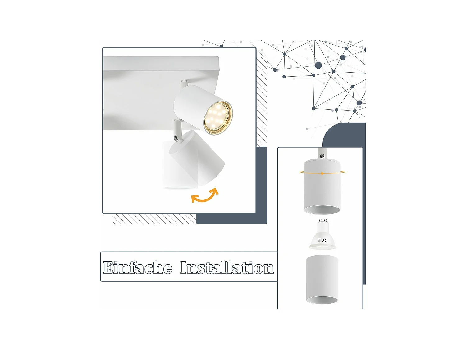 NETTLIFE 4 Spots Fer Blanc GU10 Spot Mural Industriel Pivotant à 330° Lampe de Couloir Moderne pour Salon Chambre Cuisine