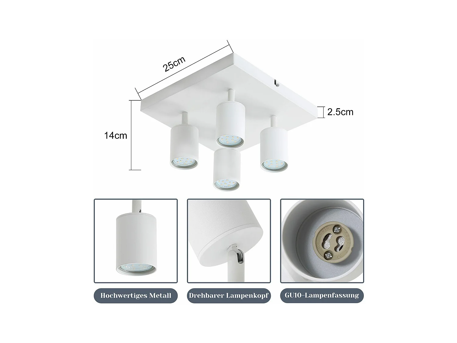 NETTLIFE 4 Spots Fer Blanc GU10 Spot Mural Industriel Pivotant à 330° Lampe de Couloir Moderne pour Salon Chambre Cuisine