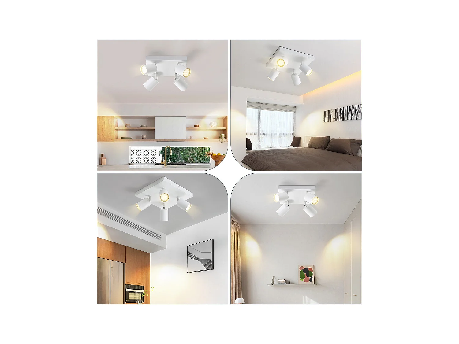 NETTLIFE 4 Spots Fer Blanc GU10 Spot Mural Industriel Pivotant à 330° Lampe de Couloir Moderne pour Salon Chambre Cuisine