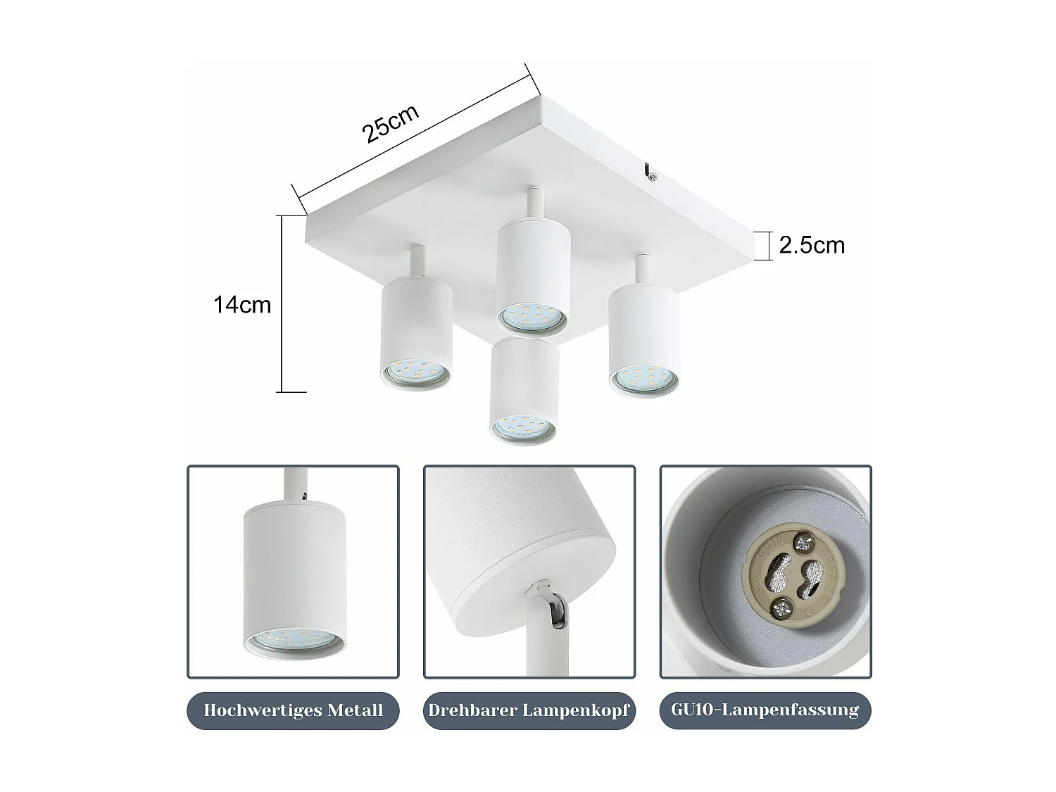 NETTLIFE 4 Spots Fer Blanc GU10 Spot Mural Industriel Pivotant à 330° Lampe de Couloir Moderne pour Salon Chambre Cuisine