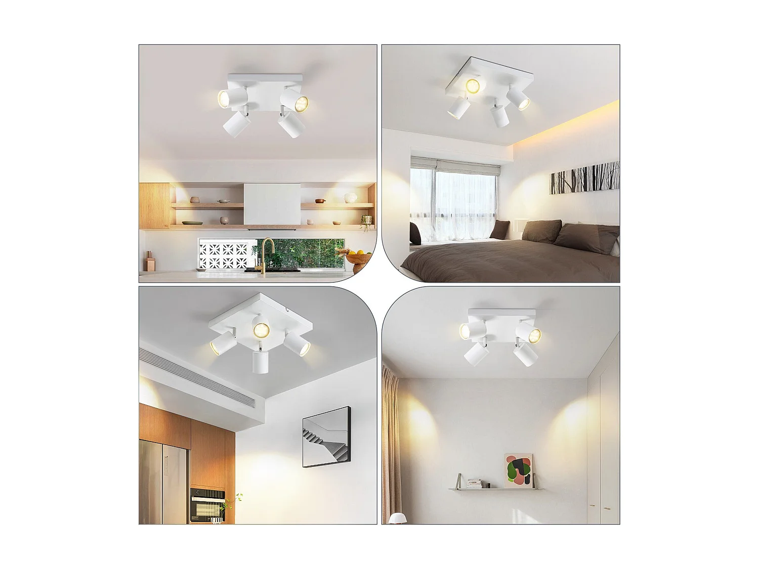 NETTLIFE 4 Spots Fer Blanc GU10 Spot Mural Industriel Pivotant à 330° Lampe de Couloir Moderne pour Salon Chambre Cuisine