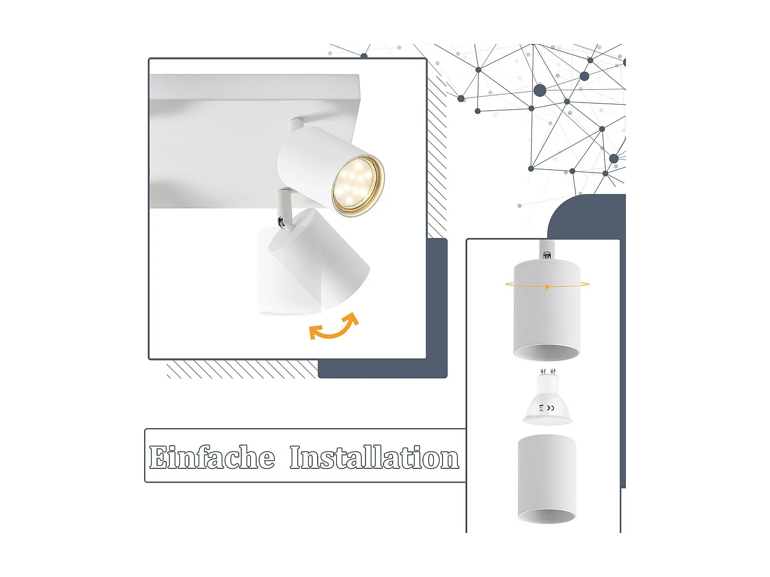 NETTLIFE Opbouwspot - plafondspot met 4 lichtpunten - spots - Wit Plafondlamp - L 25 cm - draaibar - kantelbaar - GU10 fitting - plafoniere - excl. GU10