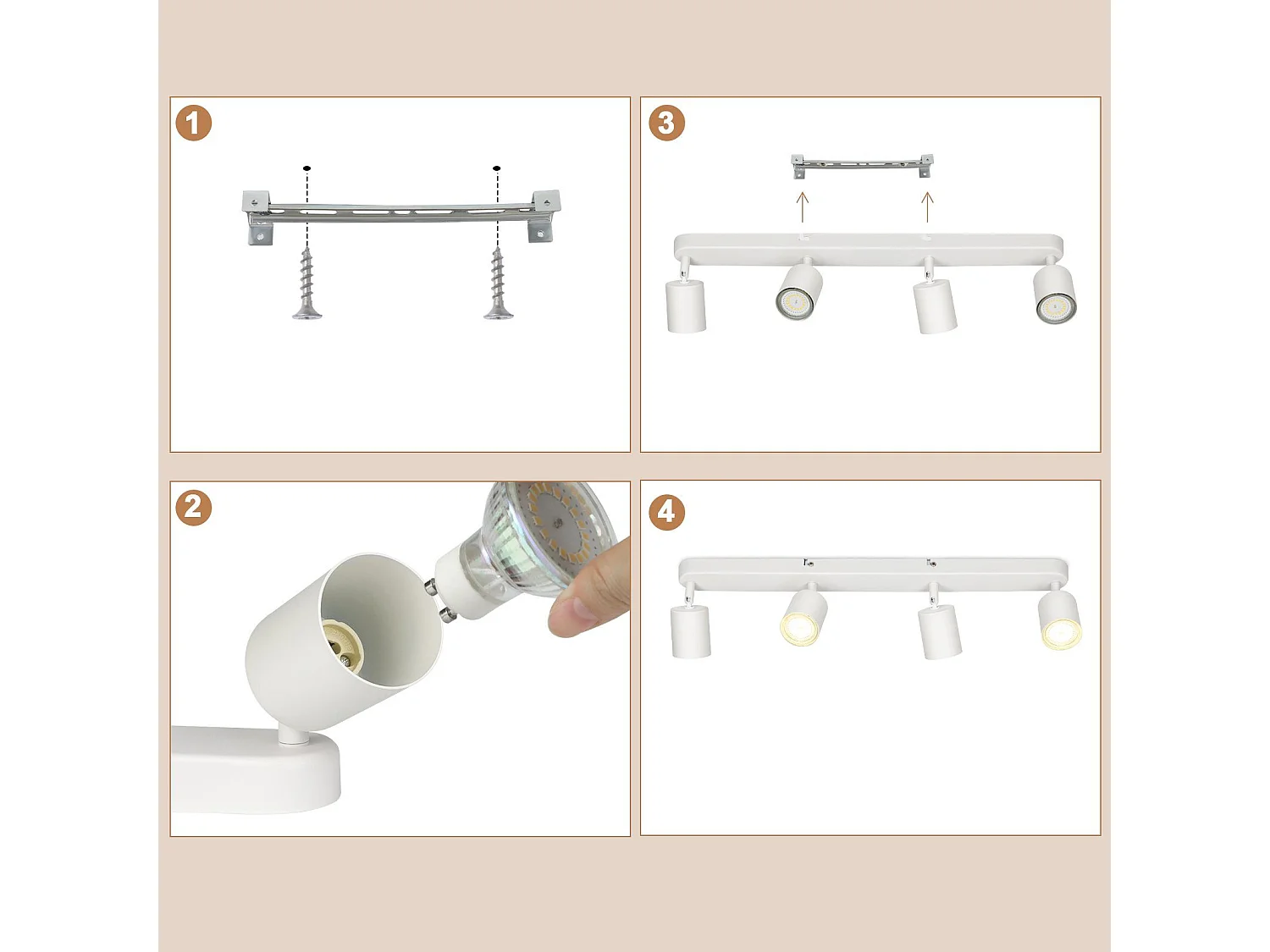 NETTLIFE 4 Spots de plafond GU10 design moderne orientables en blanc pour salon couloir chambre salle à manger cuisine