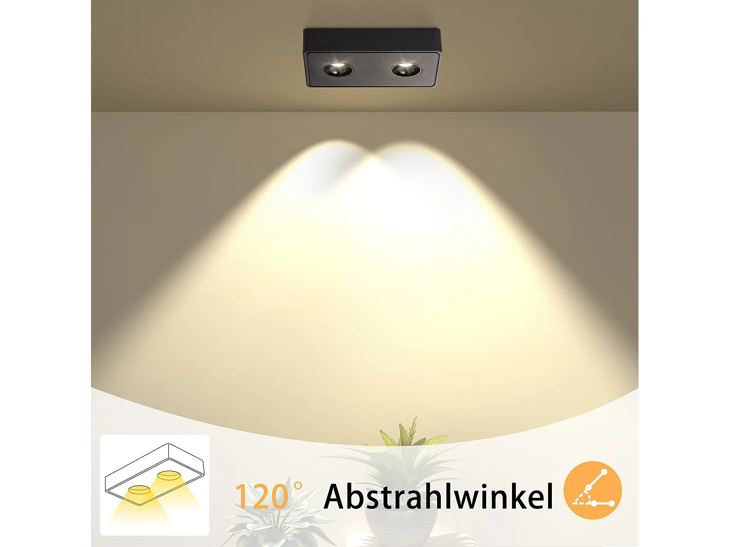 NETTLIFE 2 Spots de plafond LED en saillie noir 11W carrés blanc chaud pour salon couloir chambre salle à manger cuisine restaurant