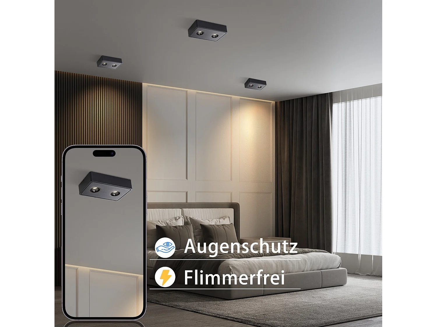 NETTLIFE 2 Spots de plafond LED en saillie noir 11W carrés blanc chaud pour salon couloir chambre salle à manger cuisine restaurant