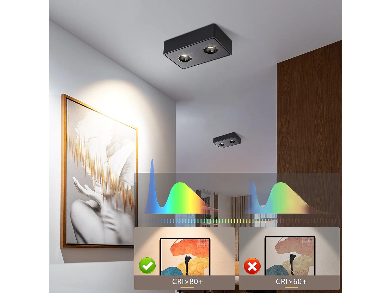 NETTLIFE 2 Spots de plafond LED en saillie noir 11W carrés blanc chaud pour salon couloir chambre salle à manger cuisine restaurant