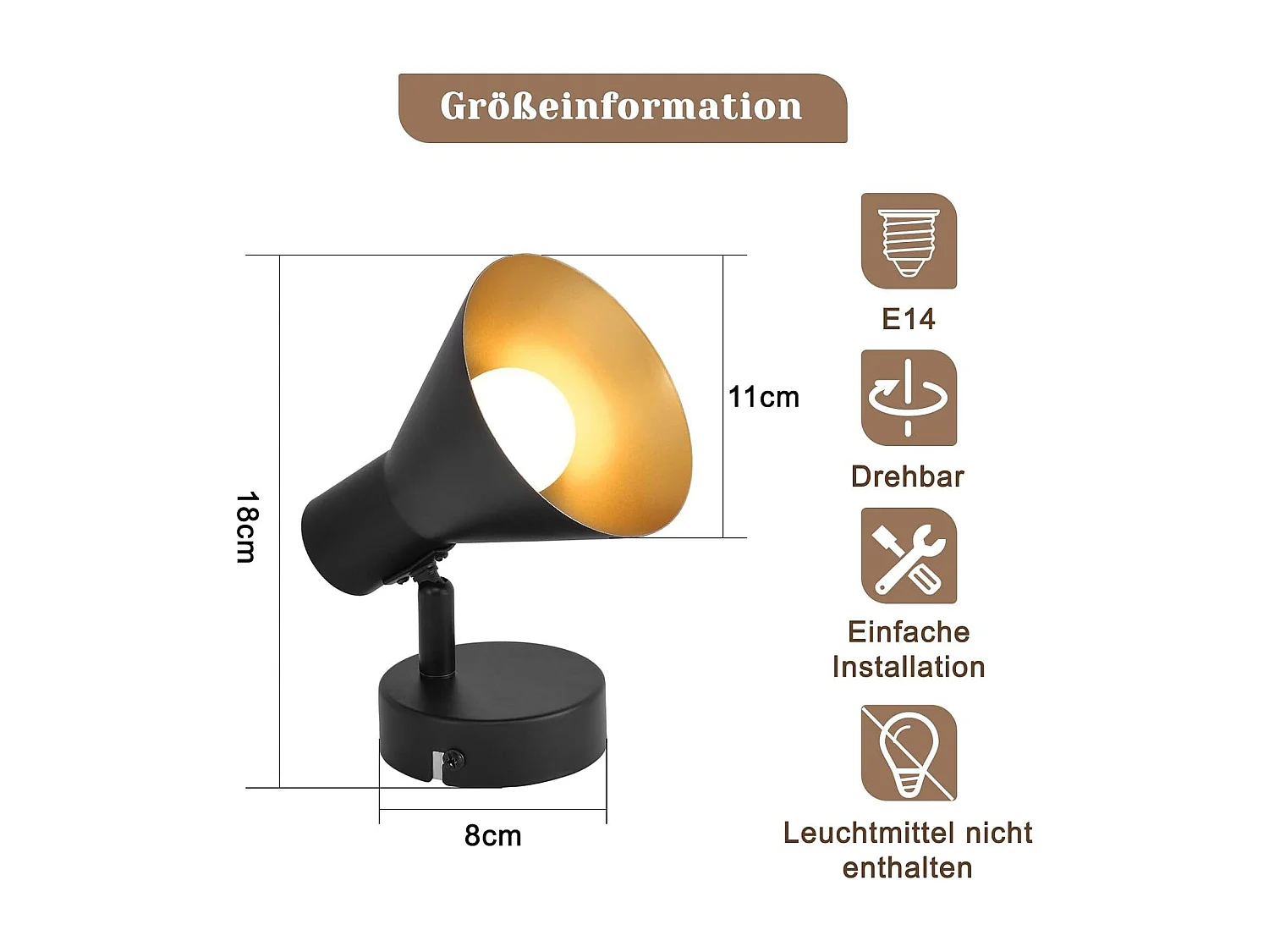 NETTLIFE Reflektory E14 Czarny Retro Obrotowy 330° Metalowy reflektor ścienny Przedpokój Lampa do sypialni Salon Schody