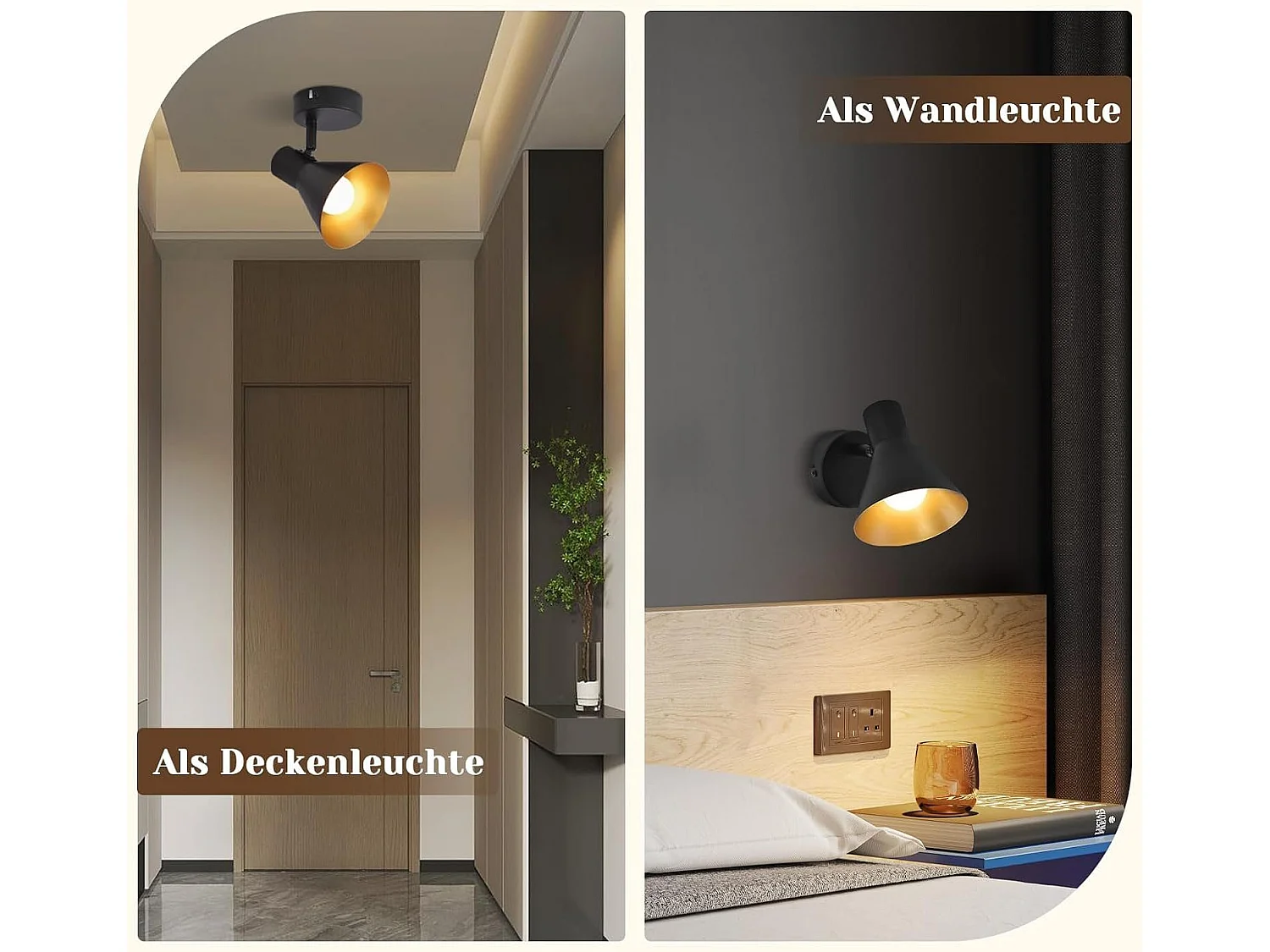NETTLIFE Strahler E14 Schwarz Retro Schwenkbar 330° Metall Wandstrahler Flurlampe für Schlafzimmer Wohnzimmer Treppenhaus
