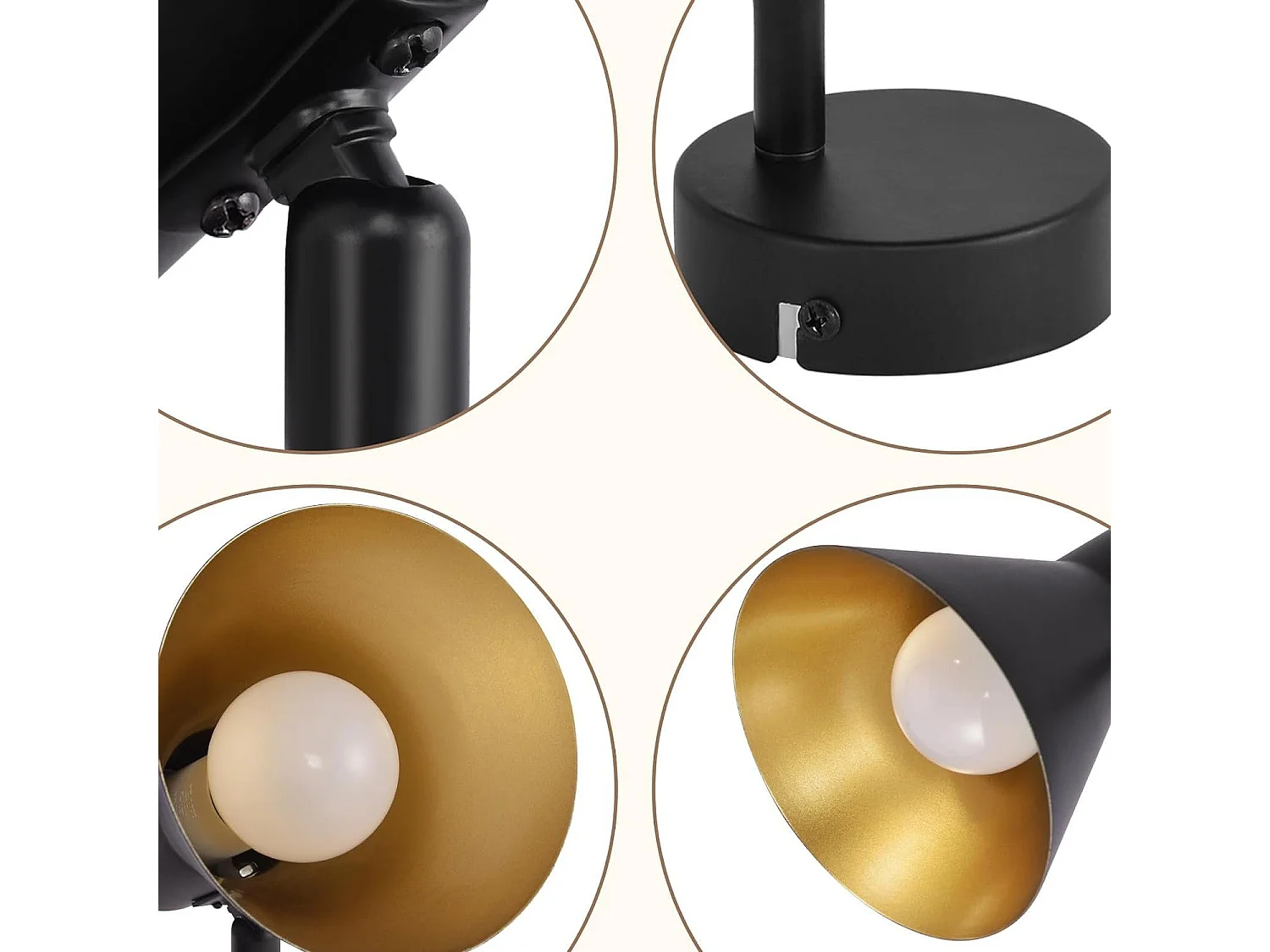 NETTLIFE Spots E14 Noir rétro Pivotant 350°en métal Spot Murale Lampe de Couloir pour Chambre Salon Escalier
