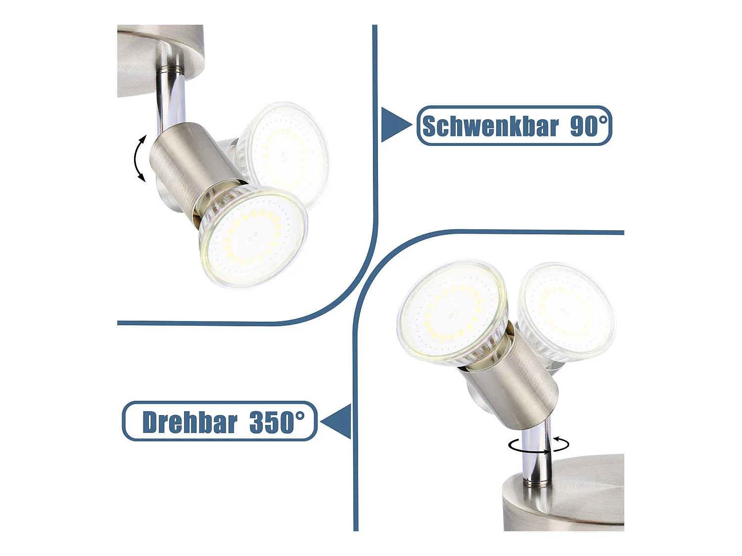 NETTLIFE 3 spots de plafond GU10 orientables à 350° en métal nickel rond, lampe moderne pour salon chambre cuisine salle à manger, max 3x25W