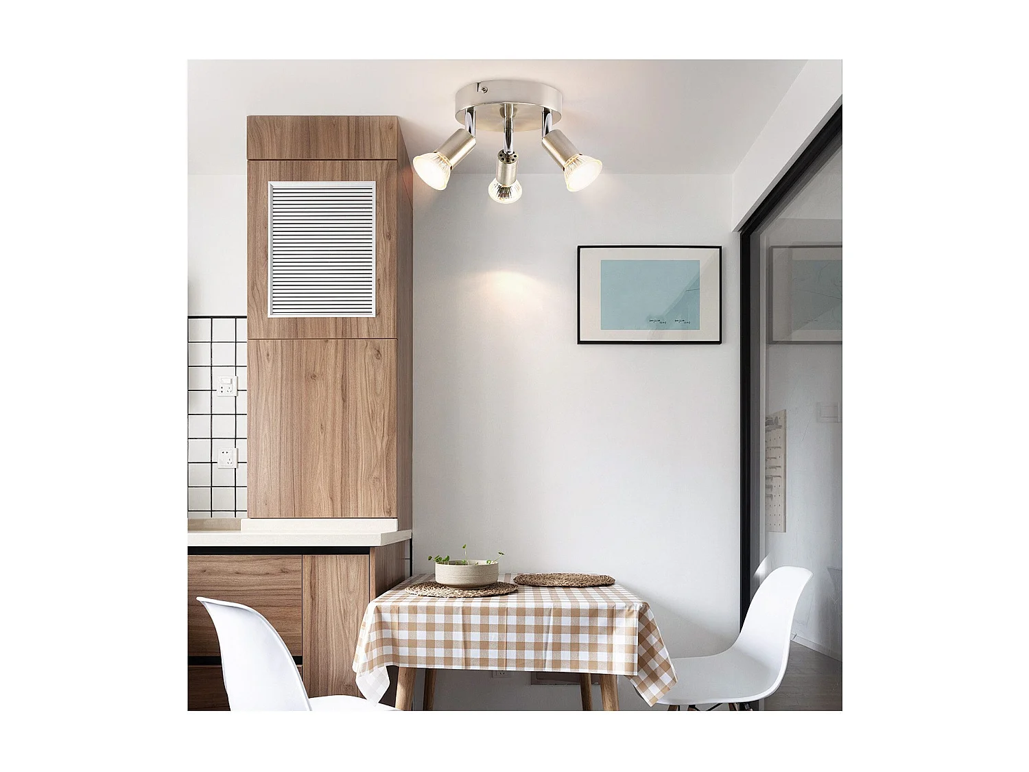 NETTLIFE 3 spots de plafond GU10 orientables à 350° en métal nickel rond, lampe moderne pour salon chambre cuisine salle à manger, max 3x25W