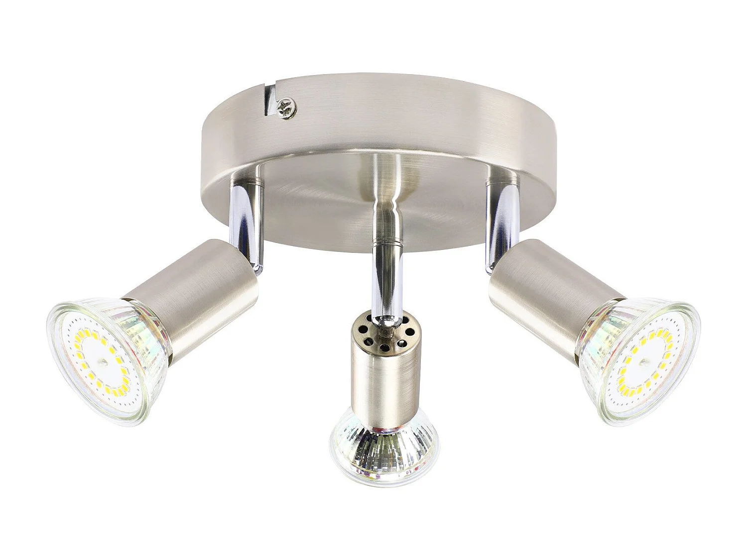 NETTLIFE 3 GU10 plafondspots, 350° verstelbaar in rond nikkelmetaal, moderne lamp voor woonkamer, slaapkamer, keuken, max. 3x25W