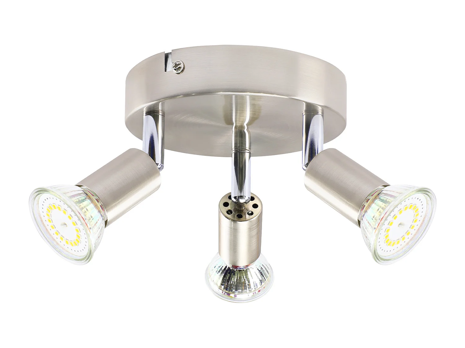 NETTLIFE 3 GU10 plafondspots, 350° verstelbaar in rond nikkelmetaal, moderne lamp voor woonkamer, slaapkamer, keuken, max. 3x25W