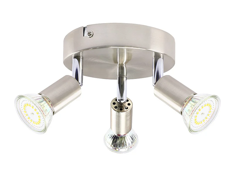 NETTLIFE 3 GU10 plafondspots, 350° verstelbaar in rond nikkelmetaal, moderne lamp voor woonkamer, slaapkamer, keuken, max. 3x25W