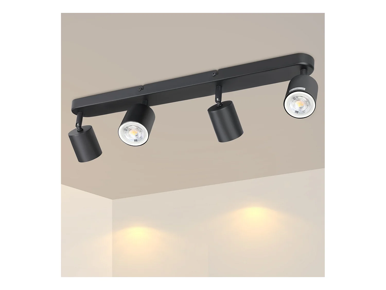 NETTLIFE 4 Spots GU10 Max.25w Plafonnier LED Noir Salon Spot Orientable à 350° pour Couloir Chambre Cuisine Salle à Manger Table à Manger