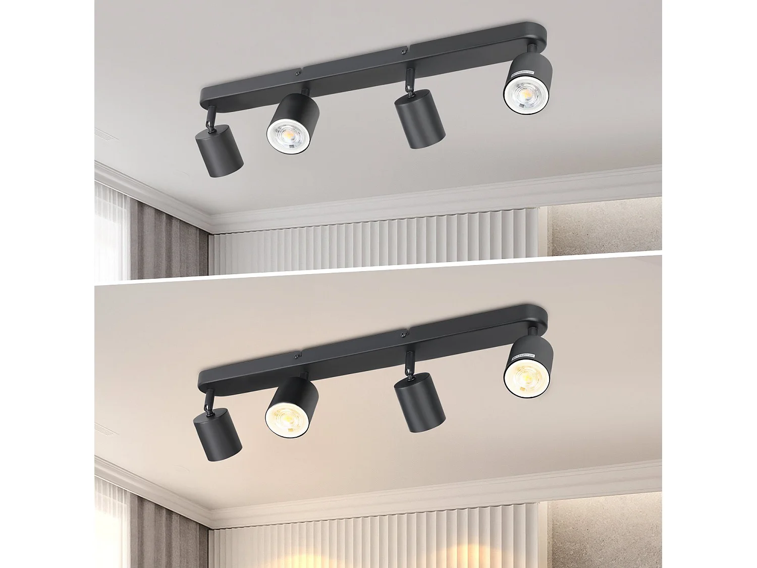 NETTLIFE Opbouwspot - plafondspot met 4 lichtpunten - Plafondlamp - zwart opbouwspots - L 58 cm - draaibar - kantelbaar - GU10 fitting - plafoniere - excl. GU10