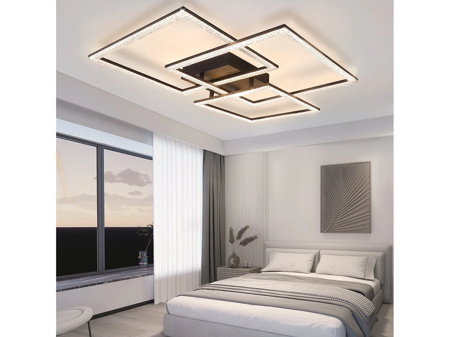 NETTLIFE Czarna lampa sufitowa LED Lampa do salonu 75 cm Możliwość przyciemniania Nowoczesna, kryształowa lampa wewnętrzna z pilotem do sypialni, biura, kuchni