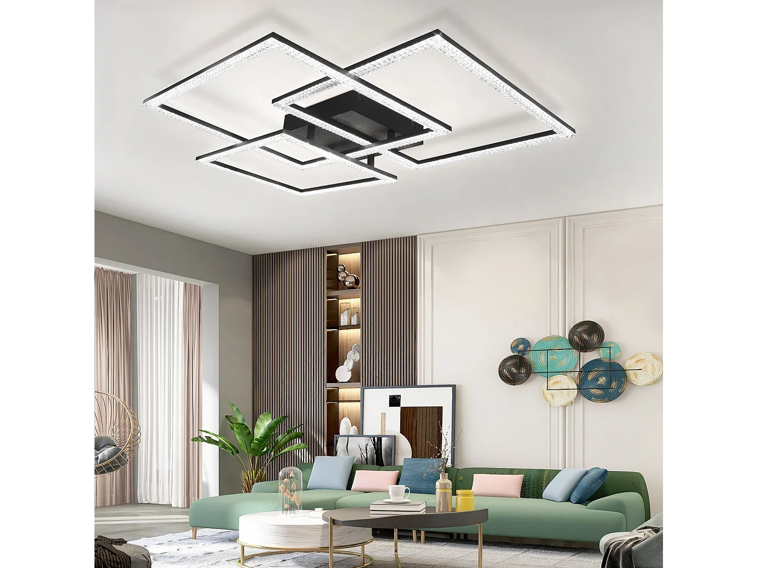 NETTLIFE Czarna lampa sufitowa LED Lampa do salonu 75 cm Możliwość przyciemniania Nowoczesna, kryształowa lampa wewnętrzna z pilotem do sypialni, biura, kuchni