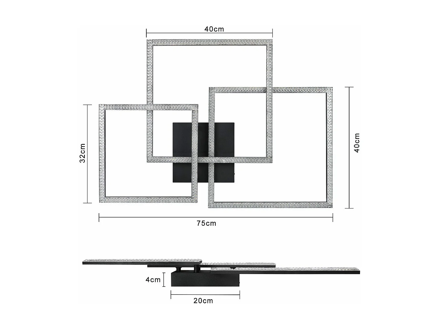 NETTLIFE Czarna lampa sufitowa LED Lampa do salonu 75 cm Możliwość przyciemniania Nowoczesna, kryształowa lampa wewnętrzna z pilotem do sypialni, biura, kuchni