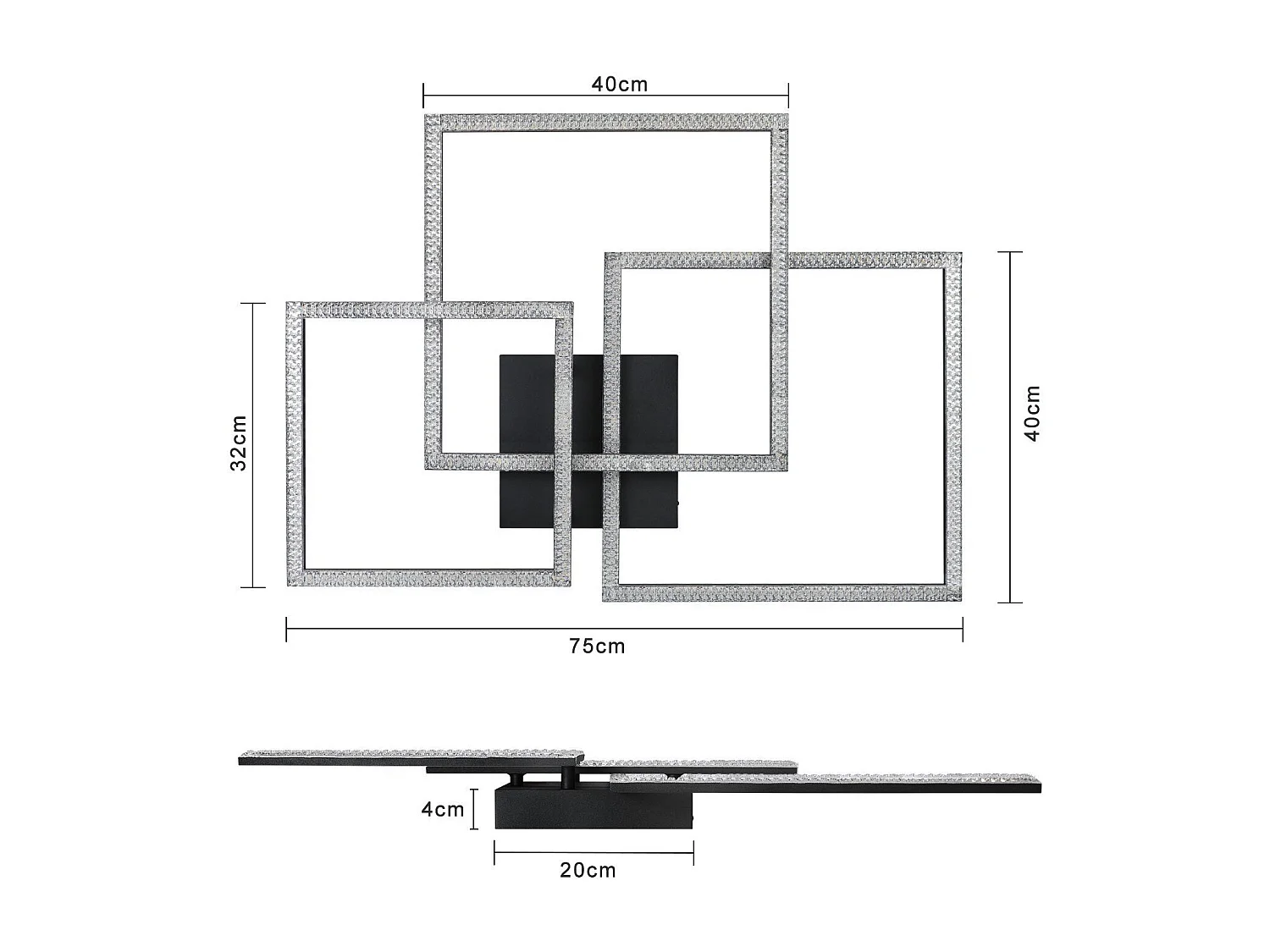 NETTLIFE Plafonnier LED Noir Lampe de Salon 75CM Dimmable Lampe d'intérieur Design Cristal Moderne avec Télécommande pour Chambre Bureau Cuisine