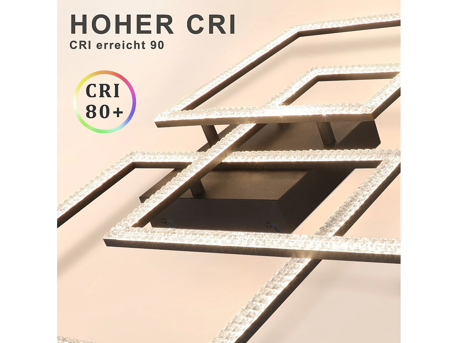 NETTLIFE Plafonnier LED Noir Lampe de Salon 75CM Dimmable Lampe d'intérieur Design Cristal Moderne avec Télécommande pour Chambre Bureau Cuisine