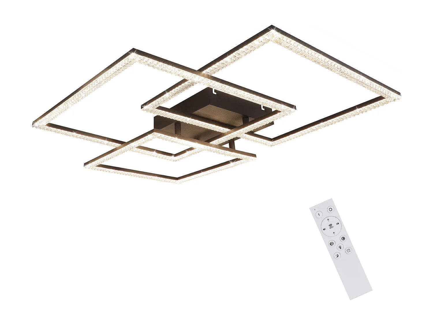 NETTLIFE Plafonnier LED Noir Lampe de Salon 75CM Dimmable Lampe d'intérieur Design Cristal Moderne avec Télécommande pour Chambre Bureau Cuisine