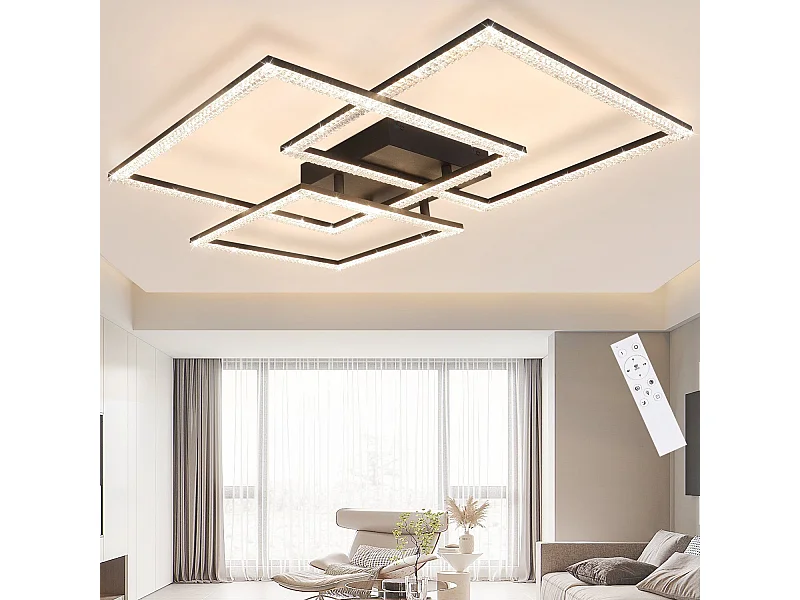 NETTLIFE Czarna lampa sufitowa LED Lampa do salonu 75 cm Możliwość przyciemniania Nowoczesna, kryształowa lampa wewnętrzna z pilotem do sypialni, biura, kuchni