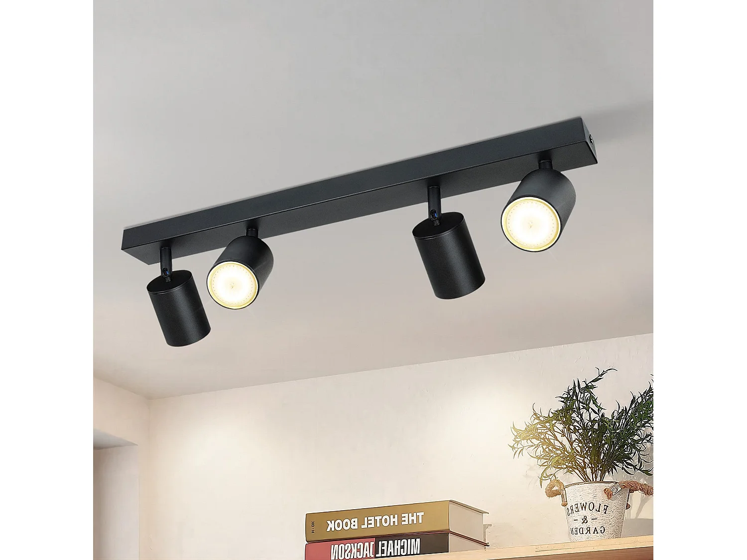 NETTLIFE Opbouwspot Plafondlamp plafondspot met 4 lichtpunten spots zwart opbouwspots L 53.5 cm draaibar kantelbaar GU10 fitting plafoniere excl. GU10