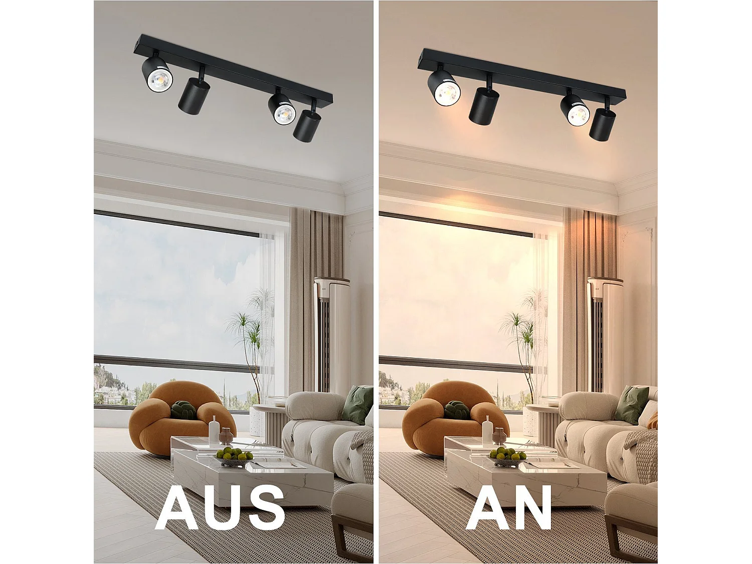 NETTLIFE Opbouwspot Plafondlamp plafondspot met 4 lichtpunten spots zwart opbouwspots L 53.5 cm draaibar kantelbaar GU10 fitting plafoniere excl. GU10