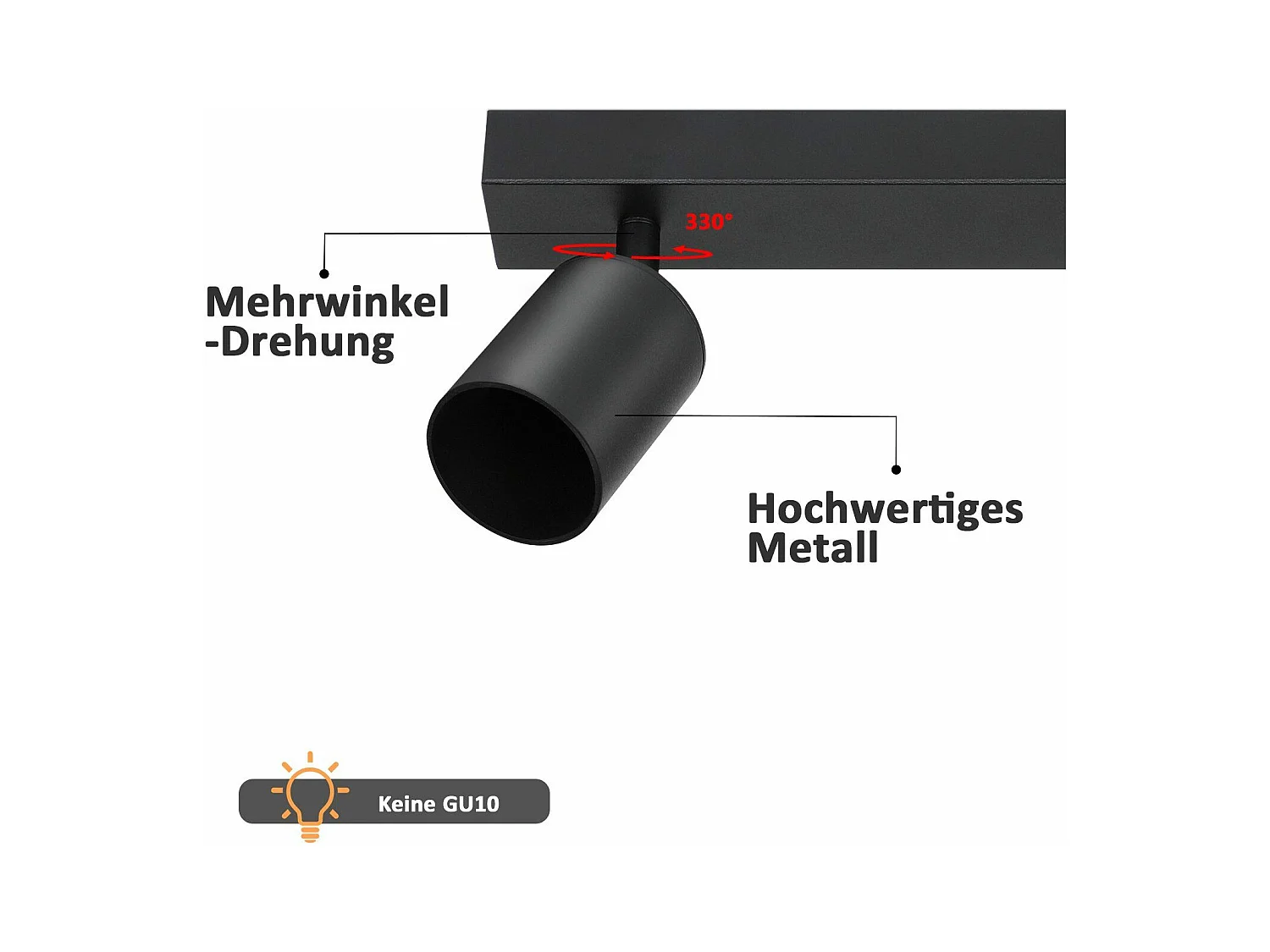 NETTLIFE Opbouwspot Plafondlamp plafondspot met 4 lichtpunten spots zwart opbouwspots L 53.5 cm draaibar kantelbaar GU10 fitting plafoniere excl. GU10