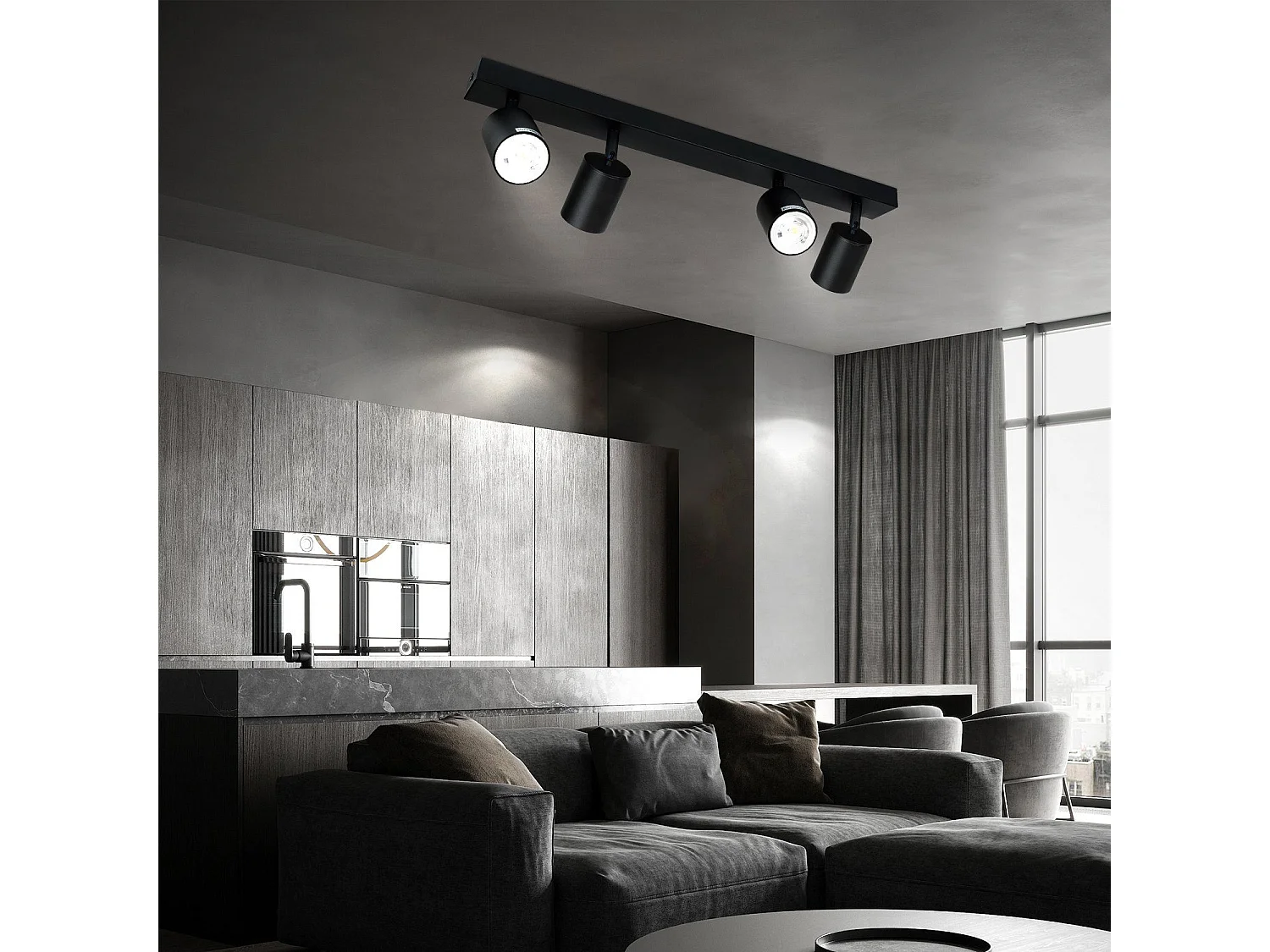 NETTLIFE Opbouwspot Plafondlamp plafondspot met 4 lichtpunten spots zwart opbouwspots L 53.5 cm draaibar kantelbaar GU10 fitting plafoniere excl. GU10