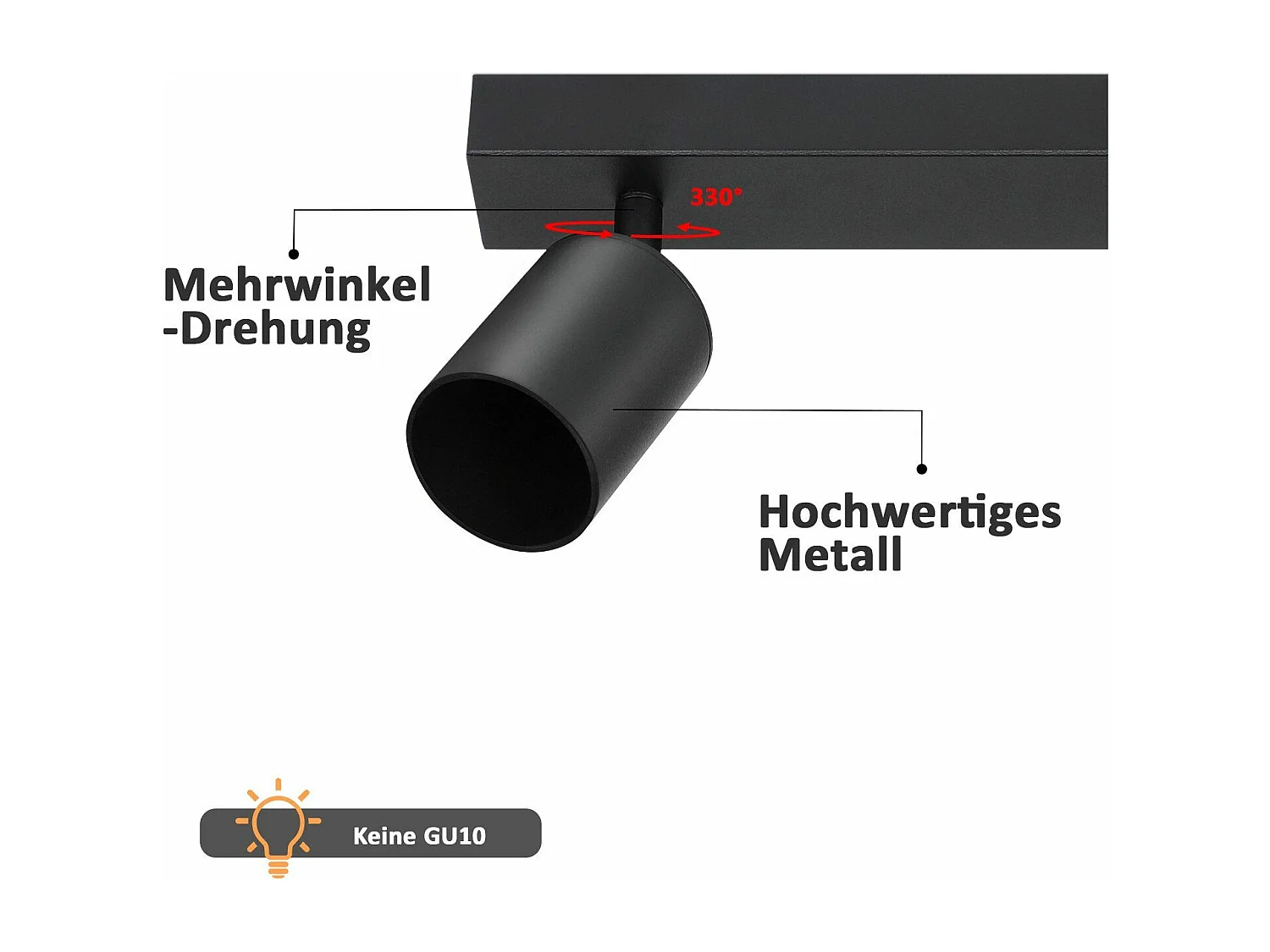 NETTLIFE Opbouwspot Plafondlamp plafondspot met 4 lichtpunten spots zwart opbouwspots L 53.5 cm draaibar kantelbaar GU10 fitting plafoniere excl. GU10