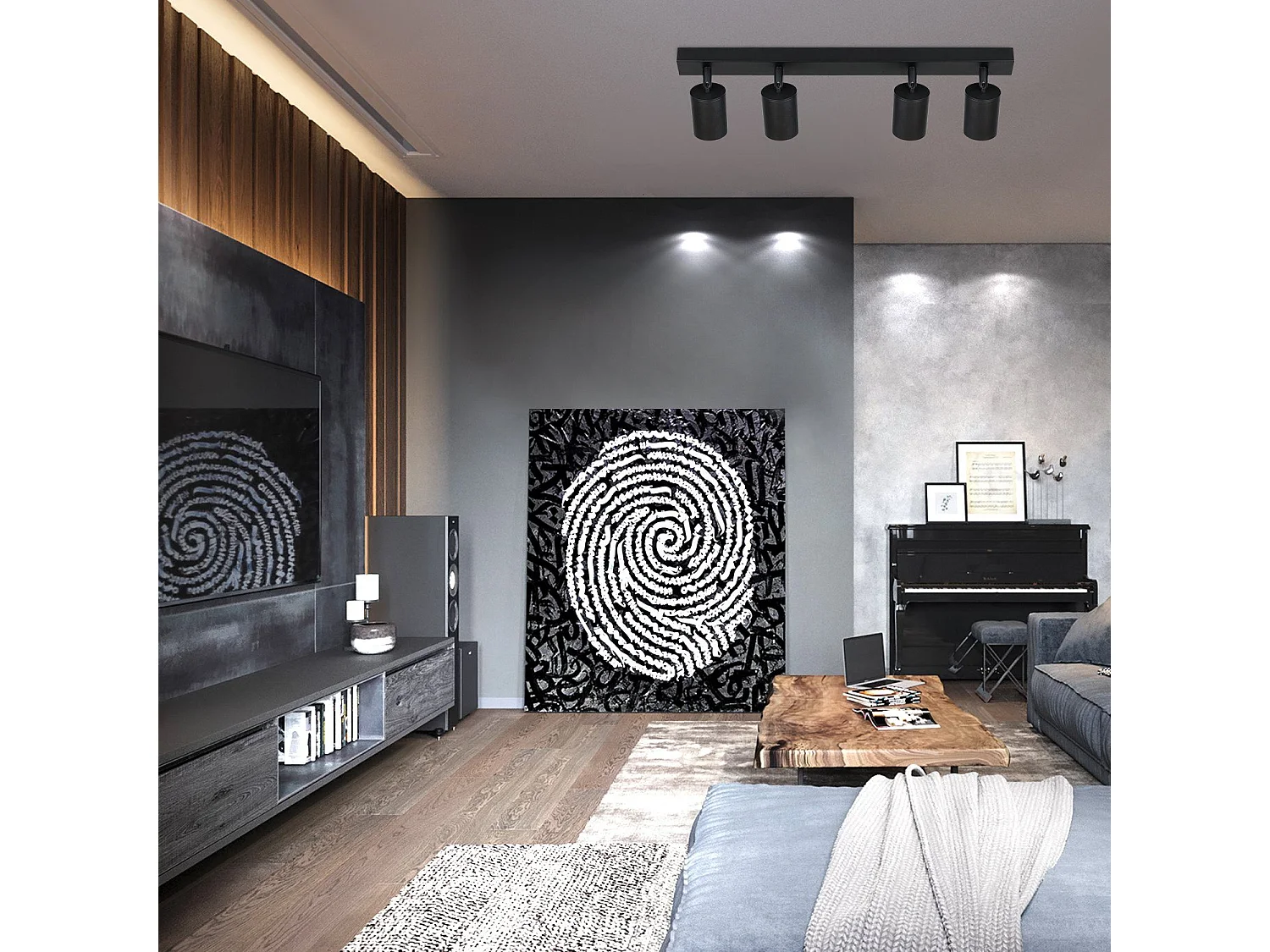 NETTLIFE Opbouwspot Plafondlamp plafondspot met 4 lichtpunten spots zwart opbouwspots L 53.5 cm draaibar kantelbaar GU10 fitting plafoniere excl. GU10