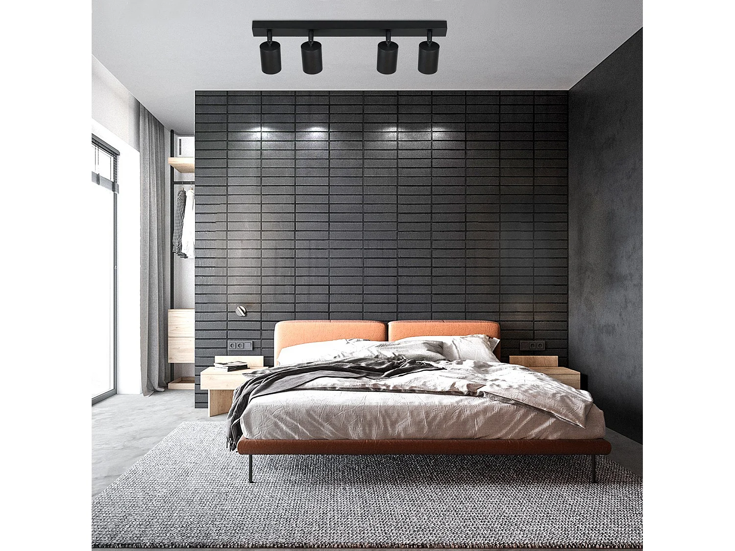 NETTLIFE Plafonnier LED 4 spots noir GU10 orientables à 350°, lampe moderne pour couloir salon chambre cuisine, style industriel, sans ampoule