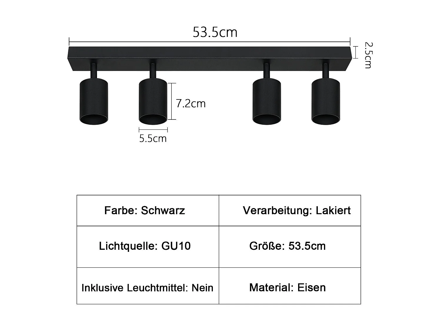 NETTLIFE Plafonnier LED 4 spots noir GU10 orientables à 350°, lampe moderne pour couloir salon chambre cuisine, style industriel, sans ampoule
