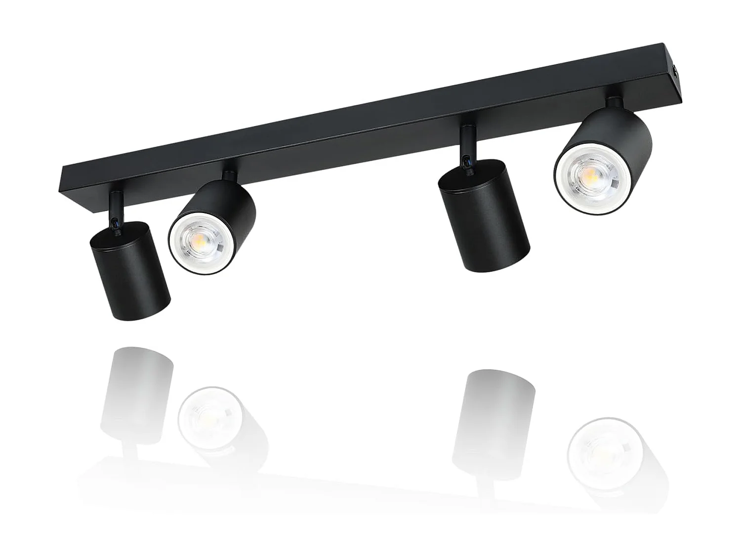 NETTLIFE Plafonnier LED 4 spots noir GU10 orientables à 350°, lampe moderne pour couloir salon chambre cuisine, style industriel, sans ampoule