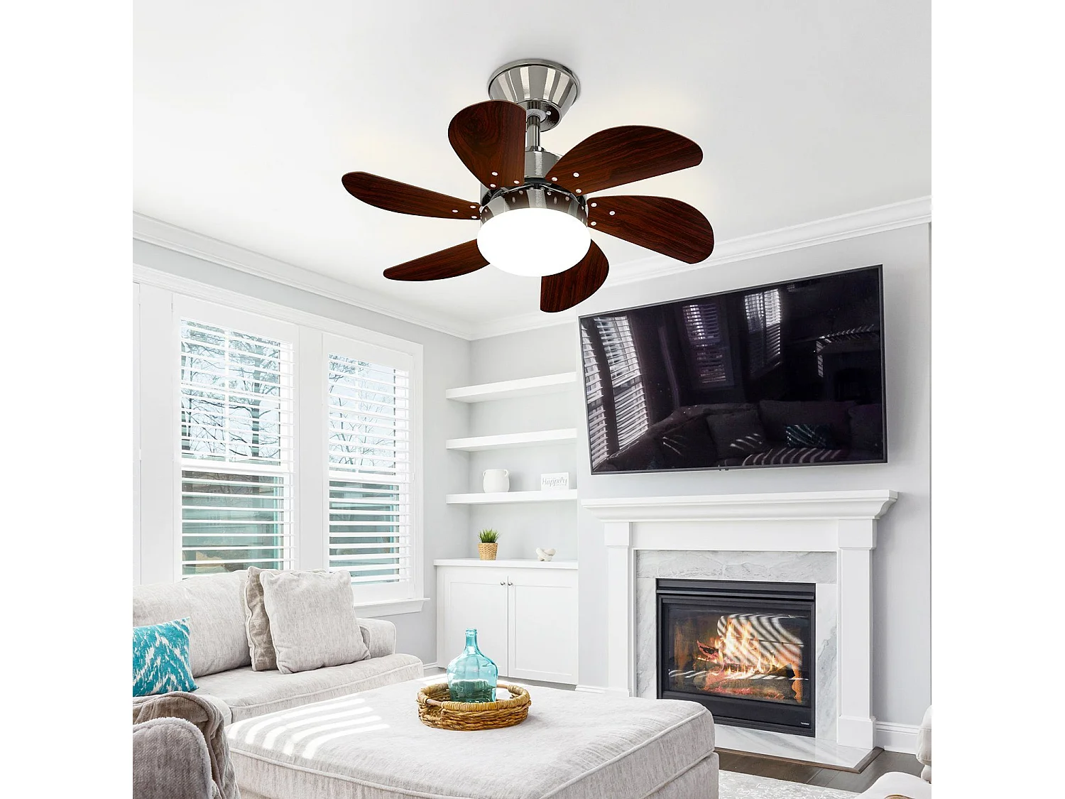 NETTLIFE Ventilateur de plafond  avec éclairage, télécommande, silencieux, avec minuterie, 6 pales, pour chambre à coucher