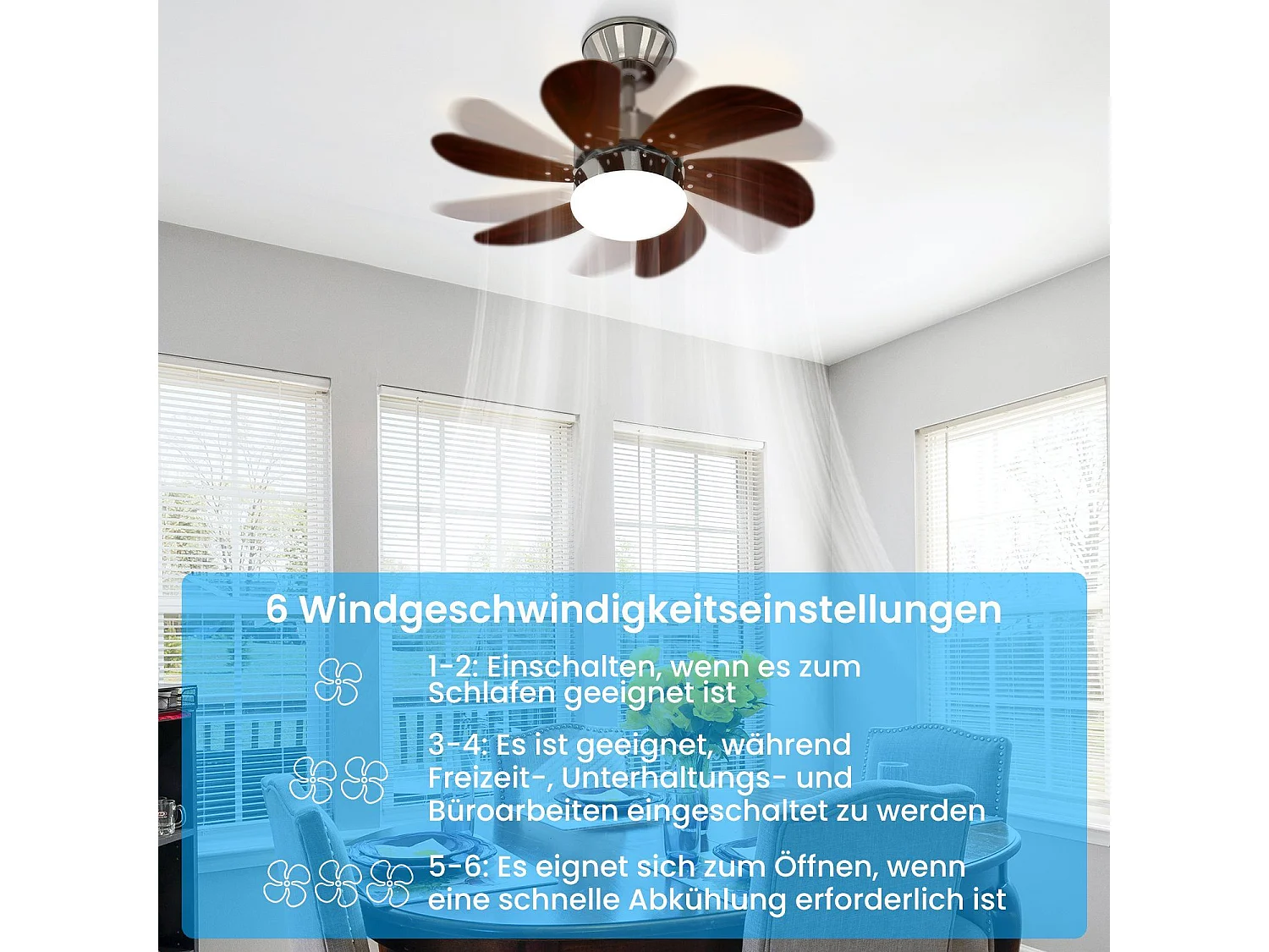 NETTLIFE Ventilateur de plafond  avec éclairage, télécommande, silencieux, avec minuterie, 6 pales, pour chambre à coucher