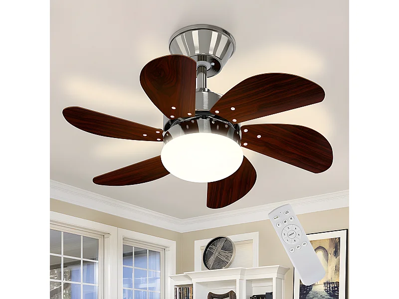 NETTLIFE Ventilateur de plafond  avec éclairage, télécommande, silencieux, avec minuterie, 6 pales, pour chambre à coucher