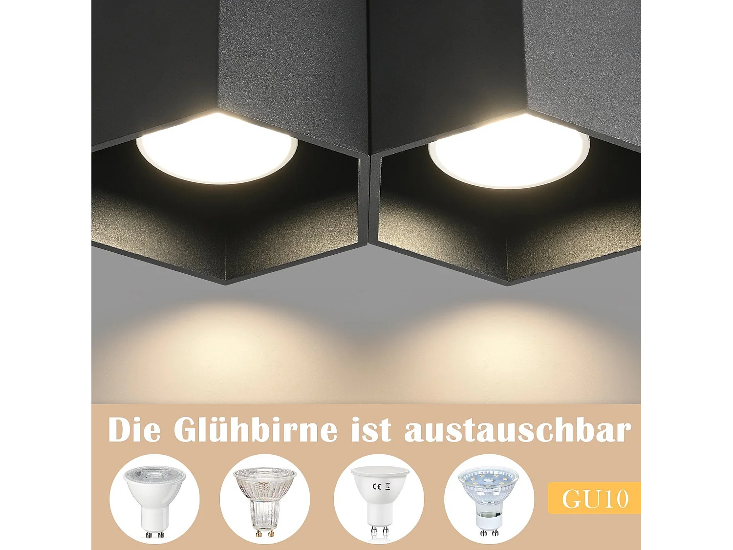 NETTLIFE Deckenstrahler mit GU10-Aufbaumontage, hell, für Café, Küche, Esszimmer, Deckenleuchte, ohne Leuchtmittel, 2 Stück, schwarz