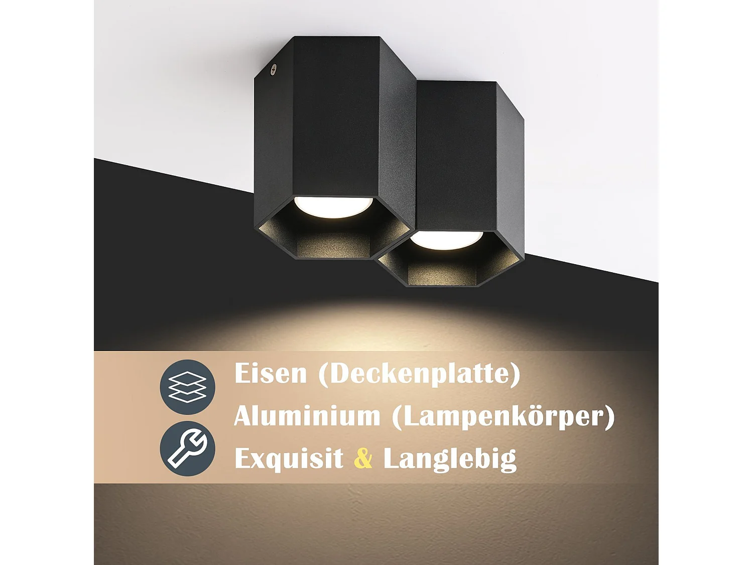 NETTLIFE Deckenstrahler mit GU10-Aufbaumontage, hell, für Café, Küche, Esszimmer, Deckenleuchte, ohne Leuchtmittel, 2 Stück, schwarz