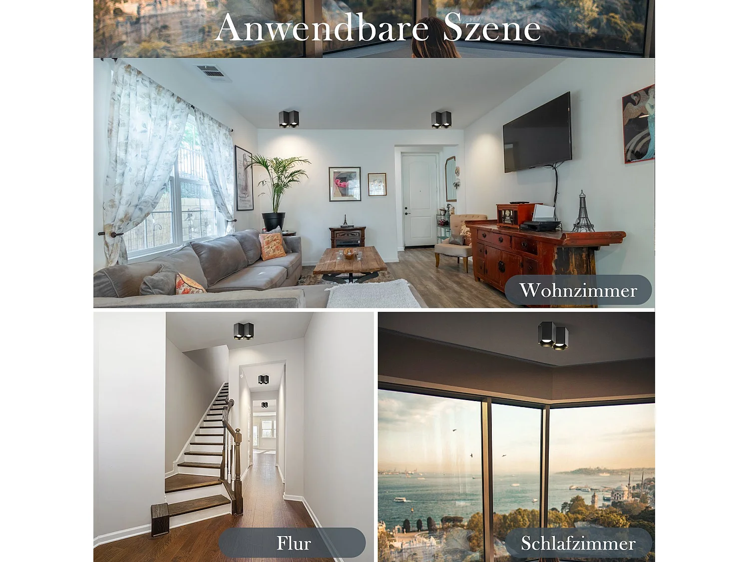 NETTLIFE Deckenstrahler mit GU10-Aufbaumontage, hell, für Café, Küche, Esszimmer, Deckenleuchte, ohne Leuchtmittel, 2 Stück, schwarz