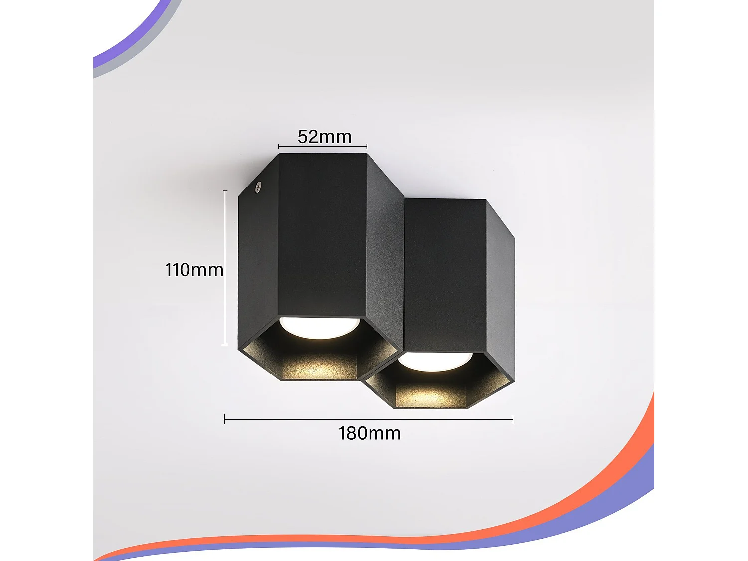 NETTLIFE 2 spots de plafond en saillie noir GU10 lumineux pour café cuisine salle à manger plafonnier sans ampoule