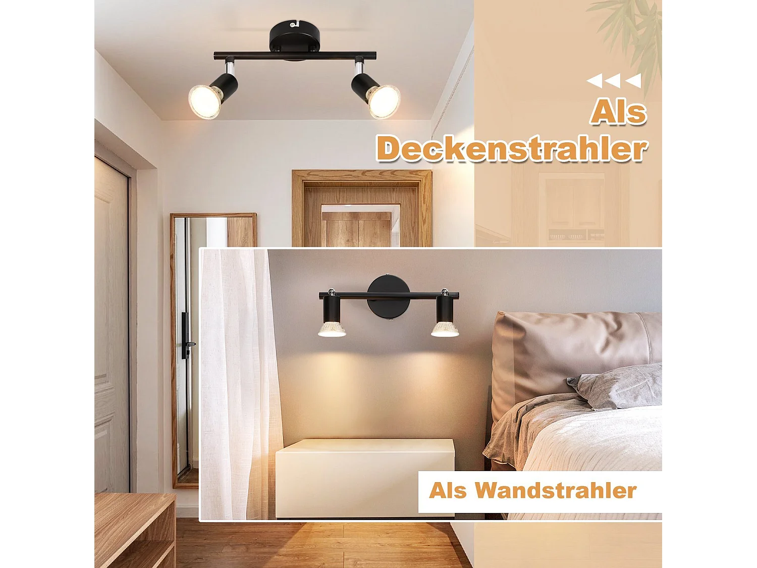 NETTLIFE 2er LED Deckenstrahler Schwarz 330° Drehbar GU10 Wall Washer für Flur Schlafzimmer Wohnzimmer