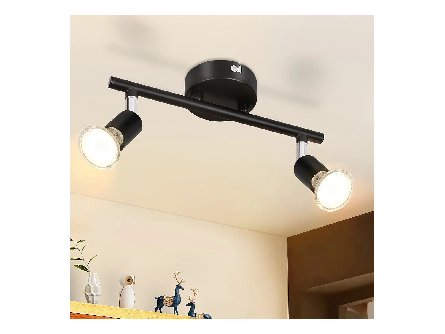 NETTLIFE 2 spots de plafond plafonnier noir LED pivotants à 330° GU10, faisceau mural pour couloir chambre salon